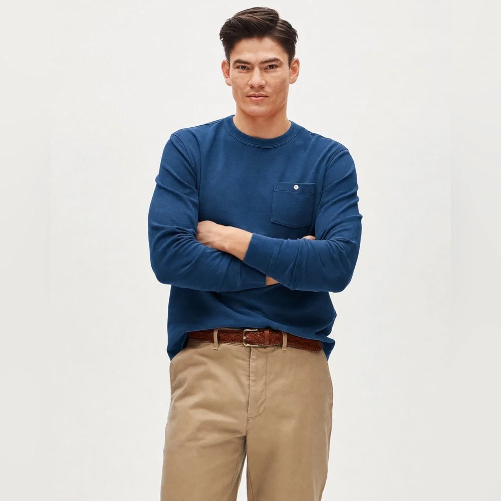 NWT J.Crew Washed Piqué Long-Sleeve Pocket T-Shirt in Dusky Blue